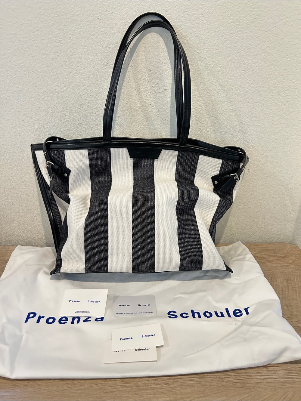 New Proenza Schouler Canvas Striped Days Tote Black/White with Dust Bag, $1290